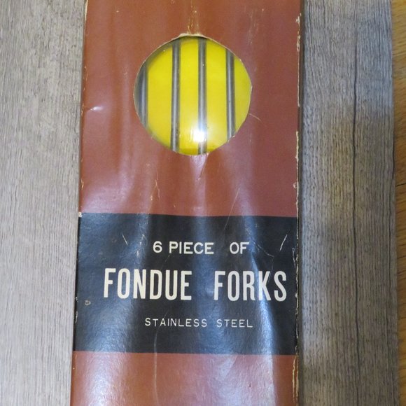 Vintage FONDUE Forks in Original Box Stainless Steel Teak Handles (221V) - Picture 2 of 7